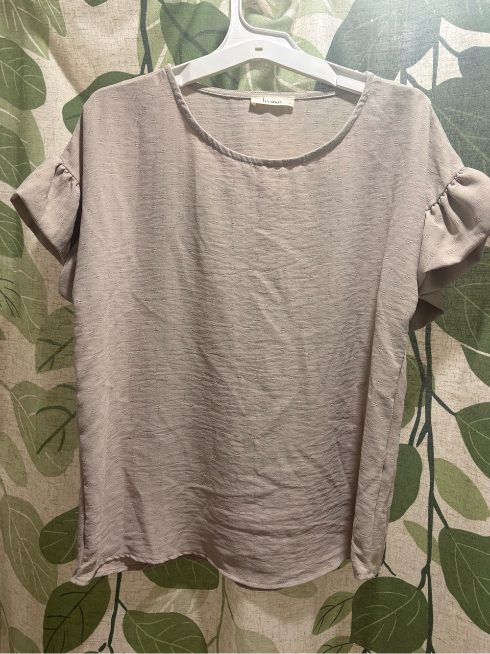 Light Taupe Short Sleeve Ruffle-Sleeve Blouse
